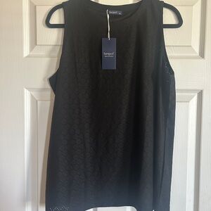 Black Eyelet Tank Top - Sleeveless Crew Neck